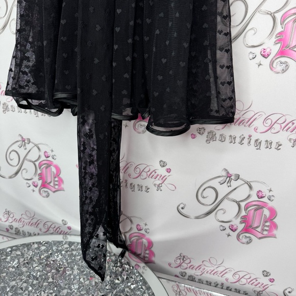 La vie en rose babydoll dress hearts black ribbon tie up bows diamond crystals - Picture 7 of 8